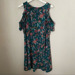Xhilaration Dress Cold Shoulder Floral Print Ruffle Green Casual